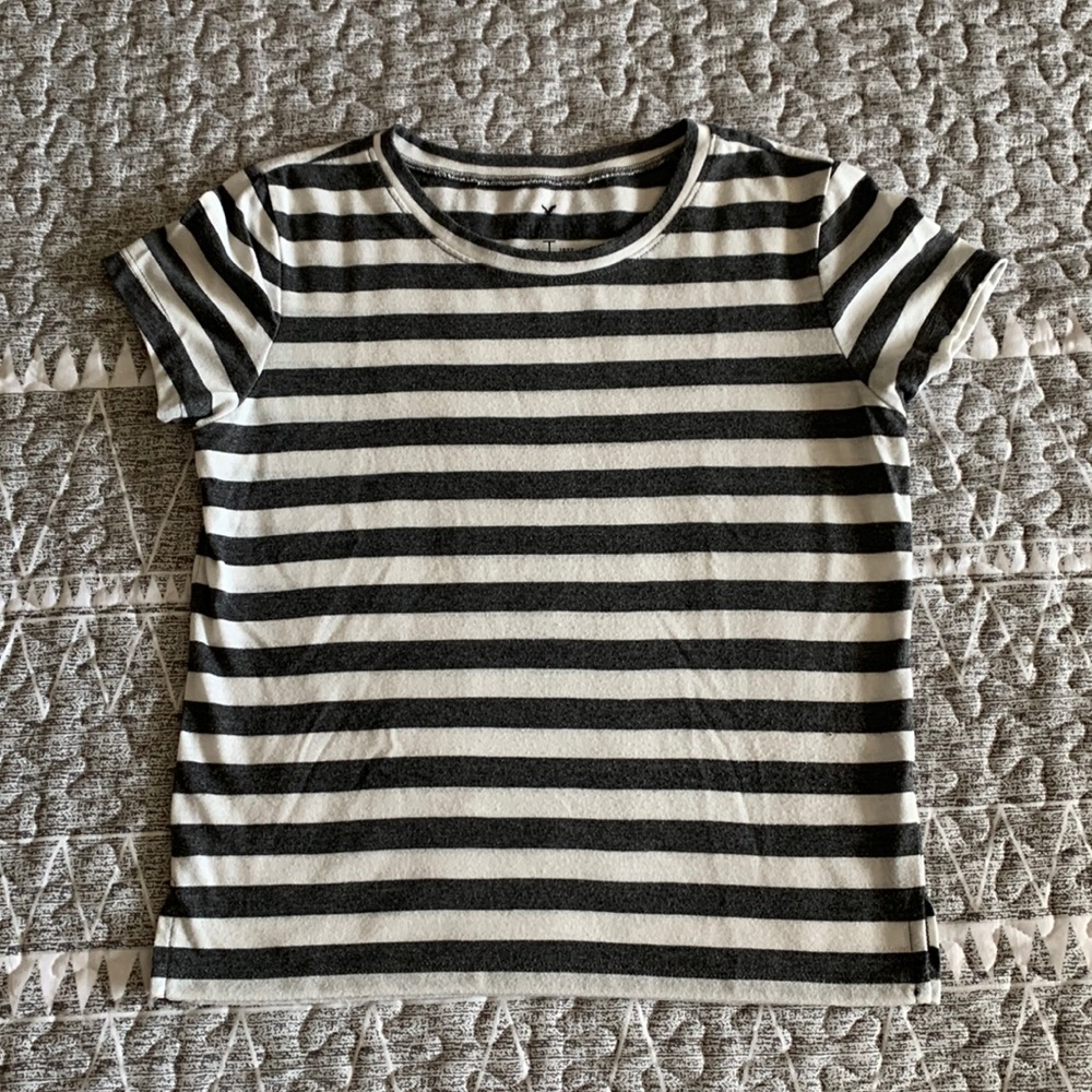 American Eagle AE Soft & Sexy Striped Gray/Off White Juniors Size Small Top